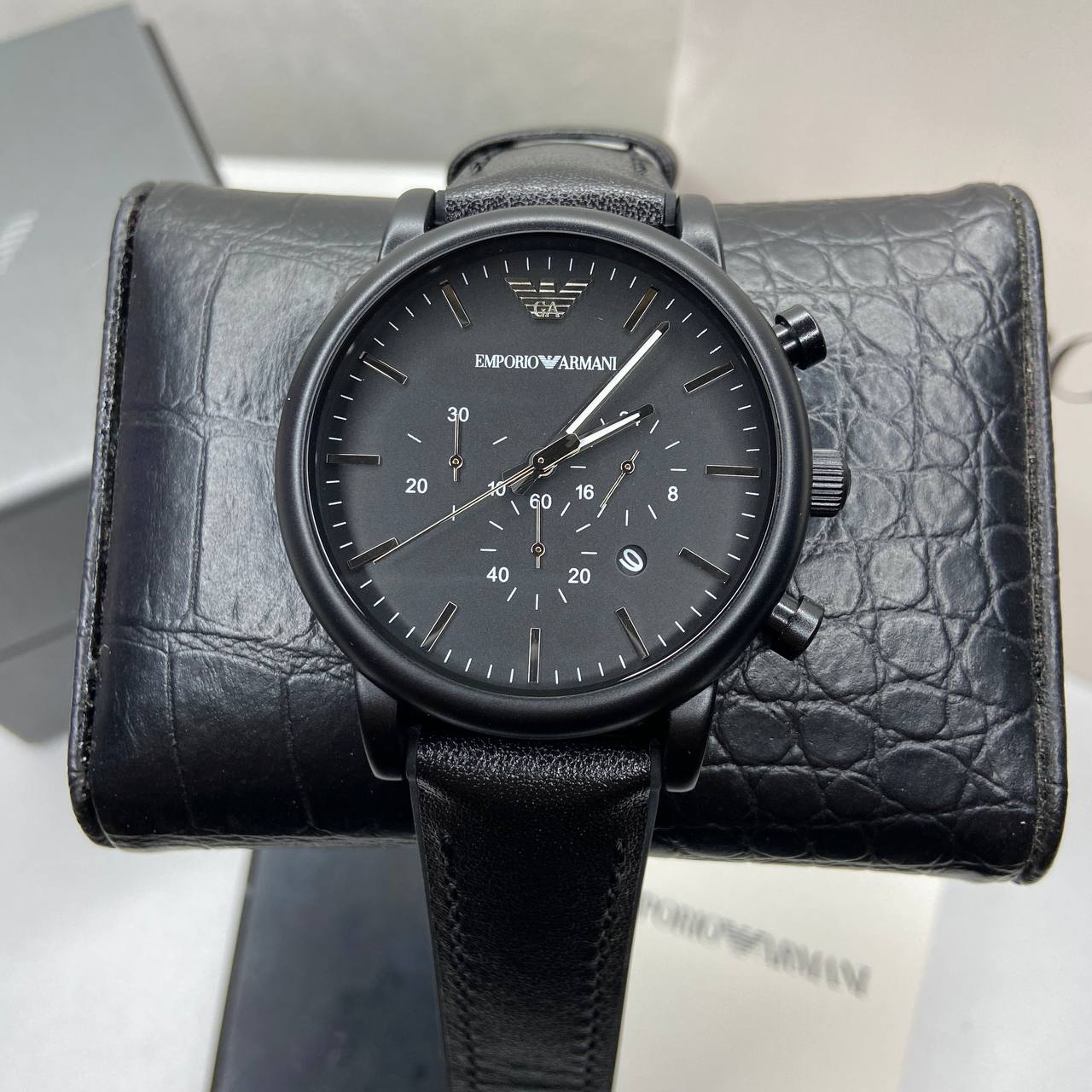 Emporio Armani Chronograph Quartz Black Leather Men\'s Watch AR1970 – Heavni  Brand Global