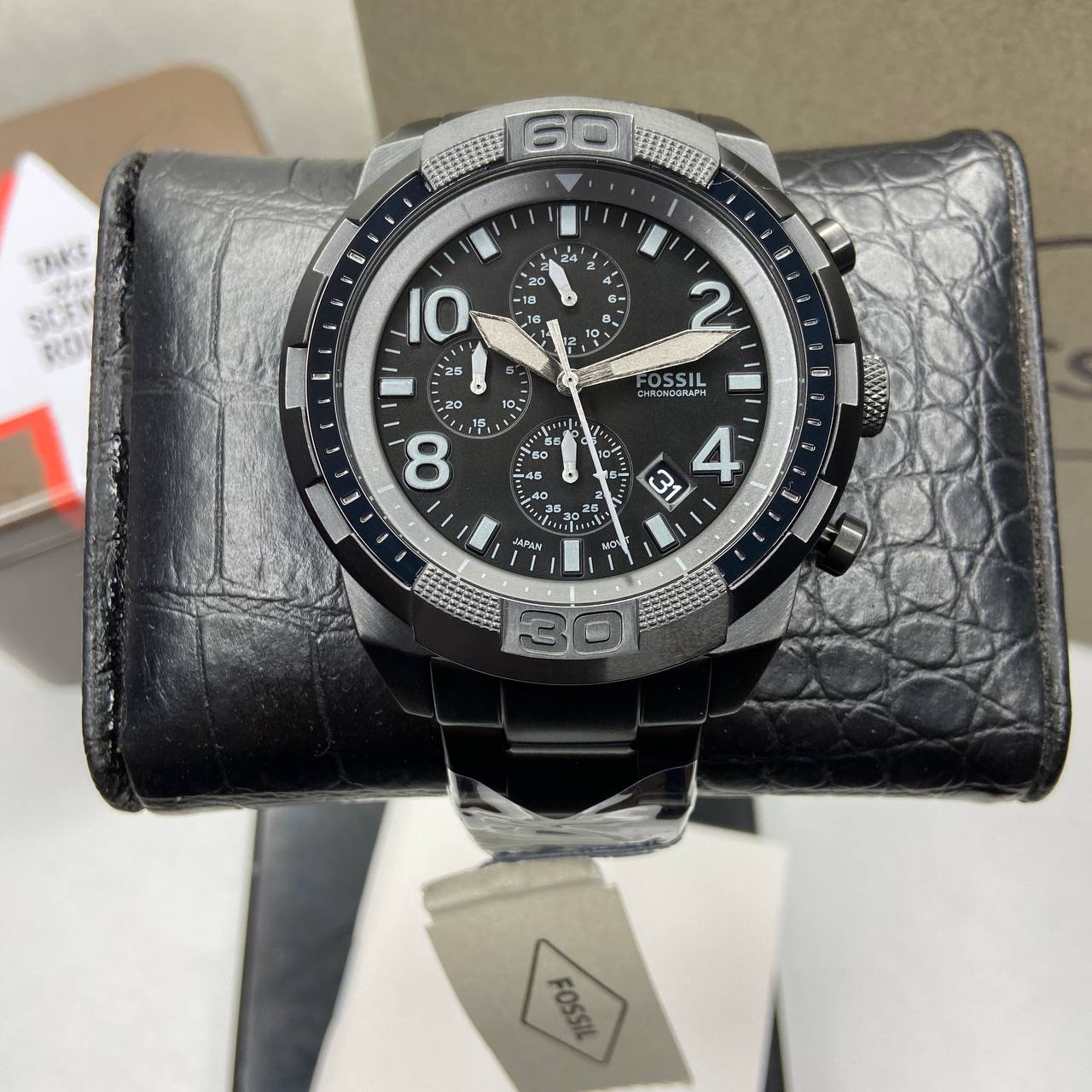 Heavni Global Bronson Steel Brand Men\'s – Chronograph FOSSIL Black Watch Stainless FS5712