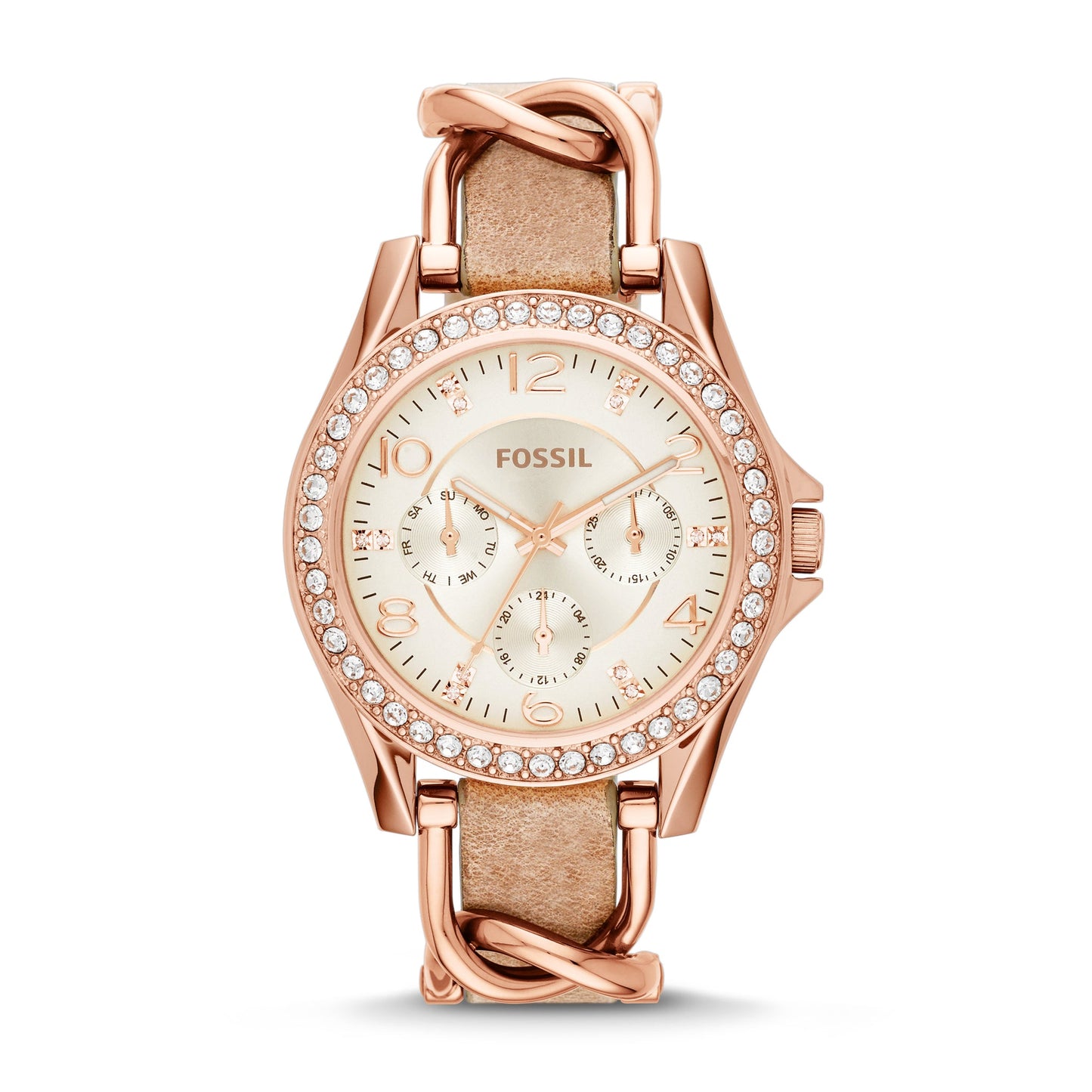 Fossil ES3466 Women's Riley Multifunction Rose-Sand Tone Leather Watch