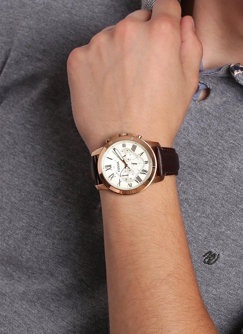 FOSSIL FS4991 Brown White Dial Leather Chronograph