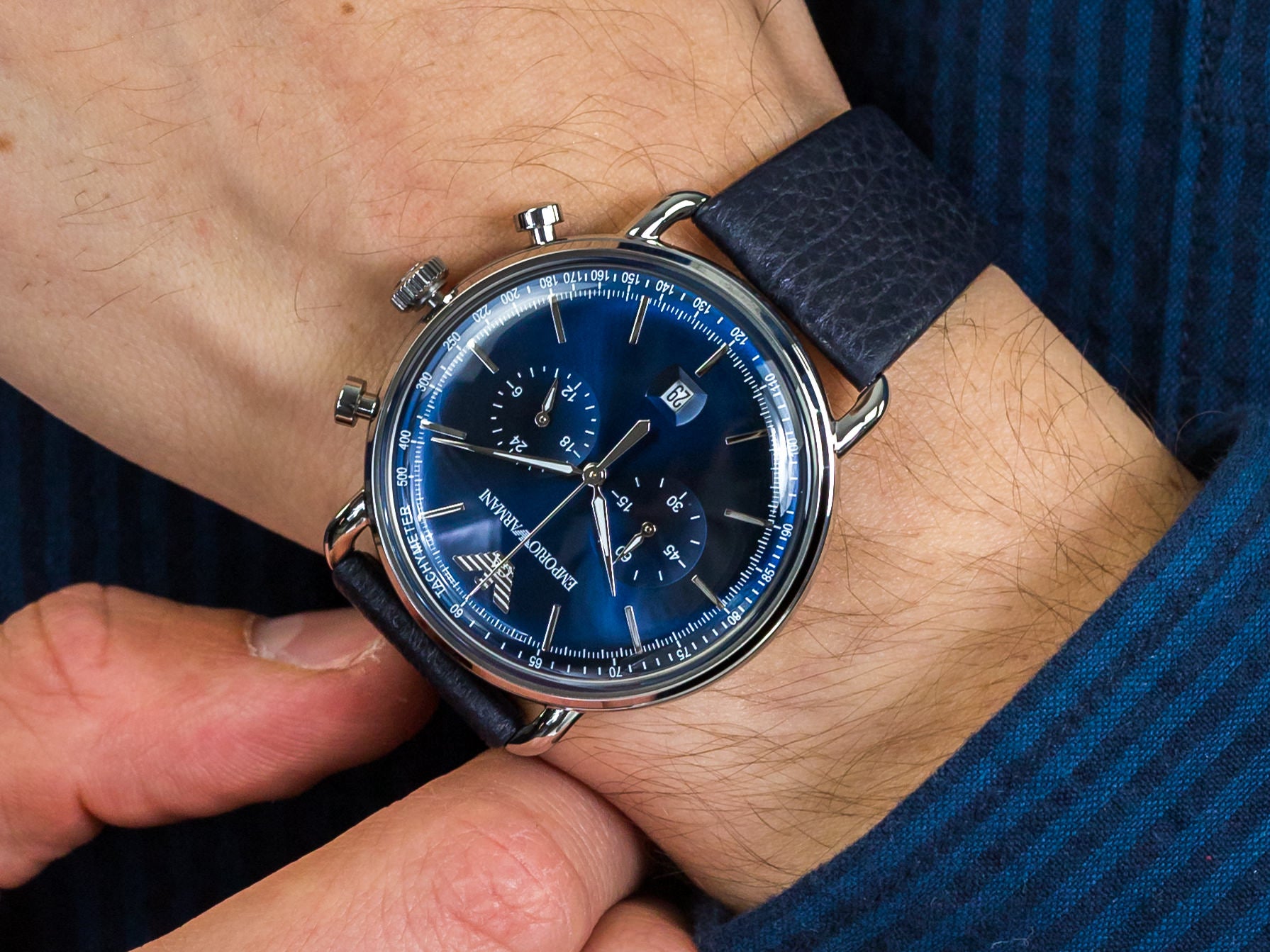 Emporio Armani Aviator Blue Dial Men's Watch AR11105 – Heavni Brand Global