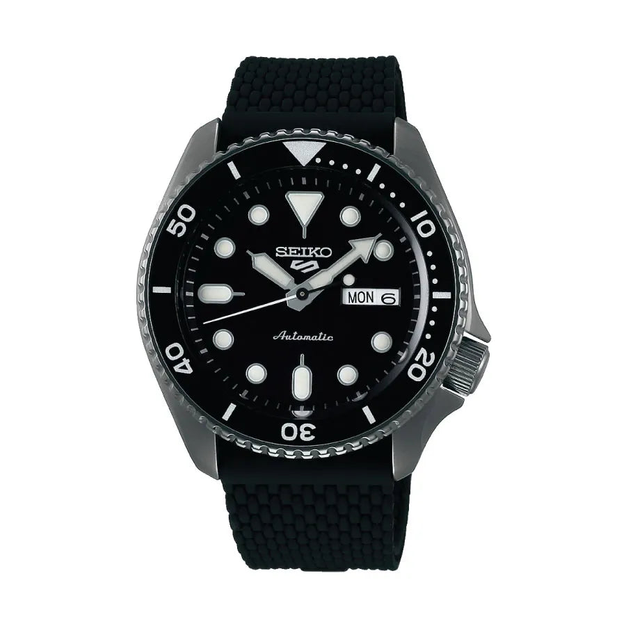 Seiko 5 Sports Superman Automatic Black Dial Hardlex Crystal Glass Silicone Strap SRPD65K2 for Him