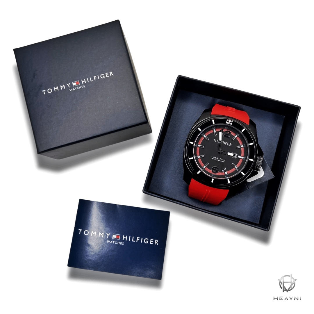 TOMMY HILFIGER Men's Black Dial Red Silicone 1791112