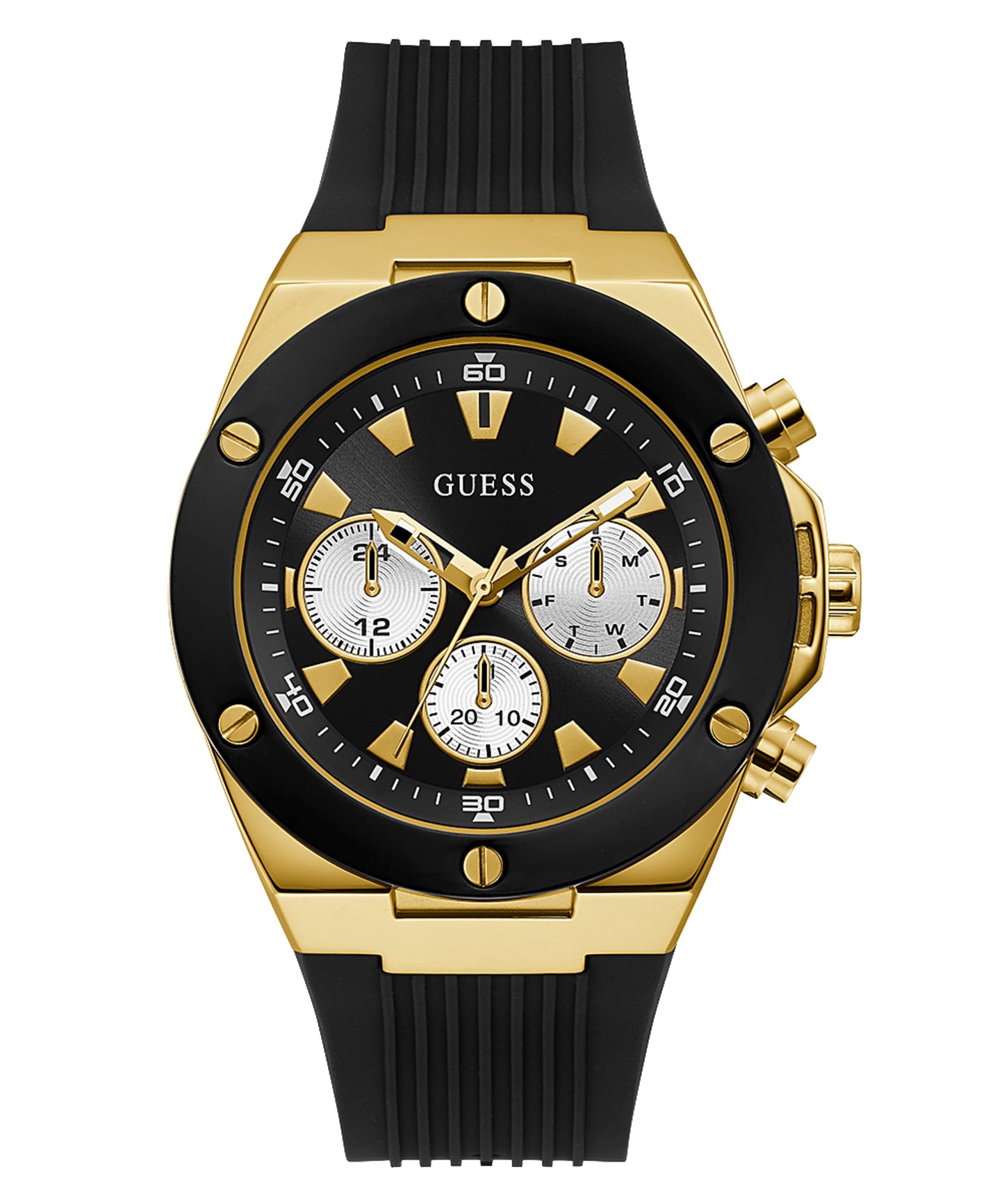 Guess Men's Gold-Tone And Black Chrono-Look Multifunction Watch