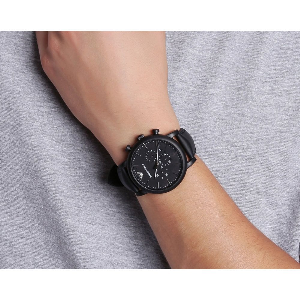 Emporio Armani Chronograph Brand Watch Men\'s – Black Global Leather Heavni AR1970 Quartz