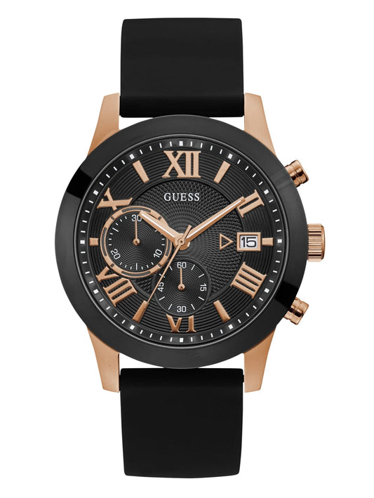 Guess Men's Black and Rose Gold-Tone Multifunction Silicone Watch