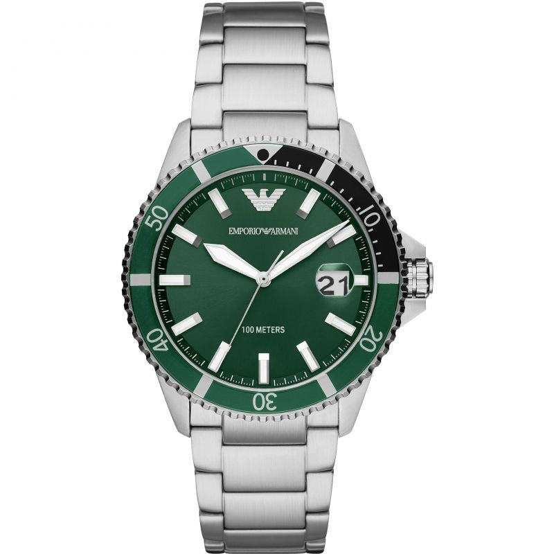 Emporio Armani Men's Three-Hand Date Green Dial Stainless Steel Watch AR11338