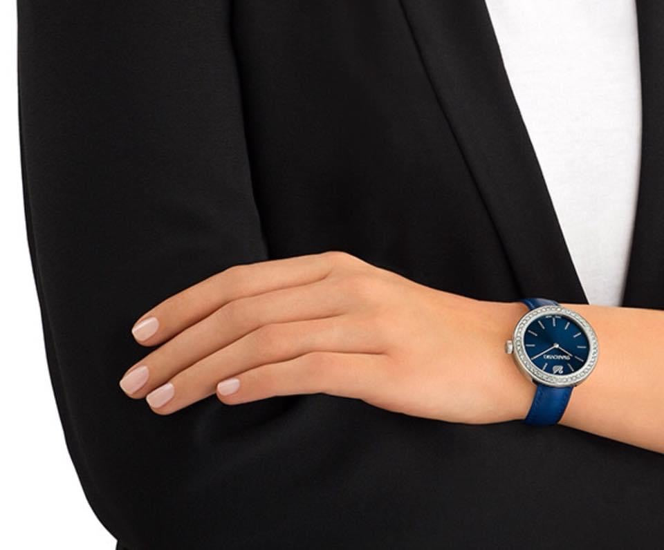 SWAROVSKI Ladies Daytime Blue Leather Watch 5213977