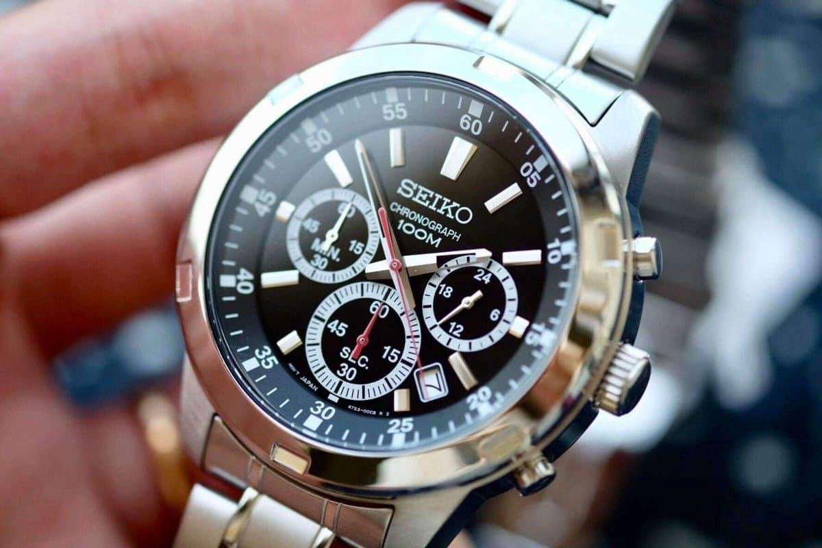 Seiko Men's Aviator Black Dial Chronograph Stainless Steel Band Watch SKS605P1