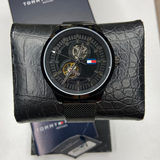 Tommy Hilfiger Men's Automatic Skeleton Black Stainless Steel Watch 1791644