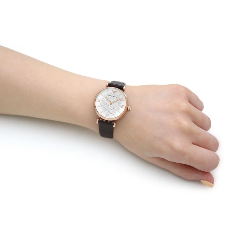 Emporio Armani Women's Two-Hand Burgundy Leather Watch AR11269