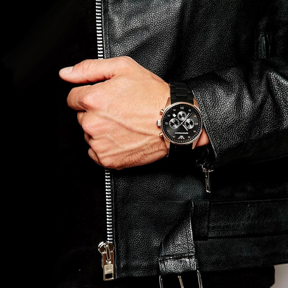 Emporio Armani Sportivo Rose Gold Black Silicone Watch AR5905