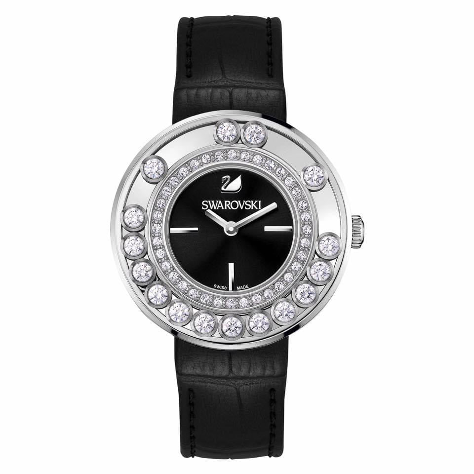 SWAROVSKI Women's Lovely Crystal Black Leather Watch 1160306