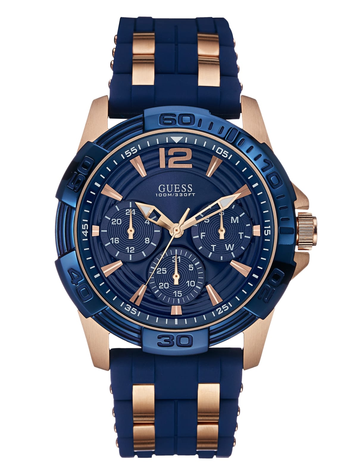 Guess Men's Blue and Rose Gold-Tone Sport Watch