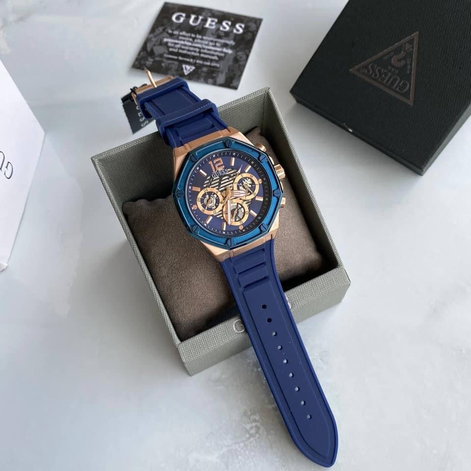 Guess GW0263G2 ROSE GOLD TONE CASE BLUE SILICONE WATCH Unisex