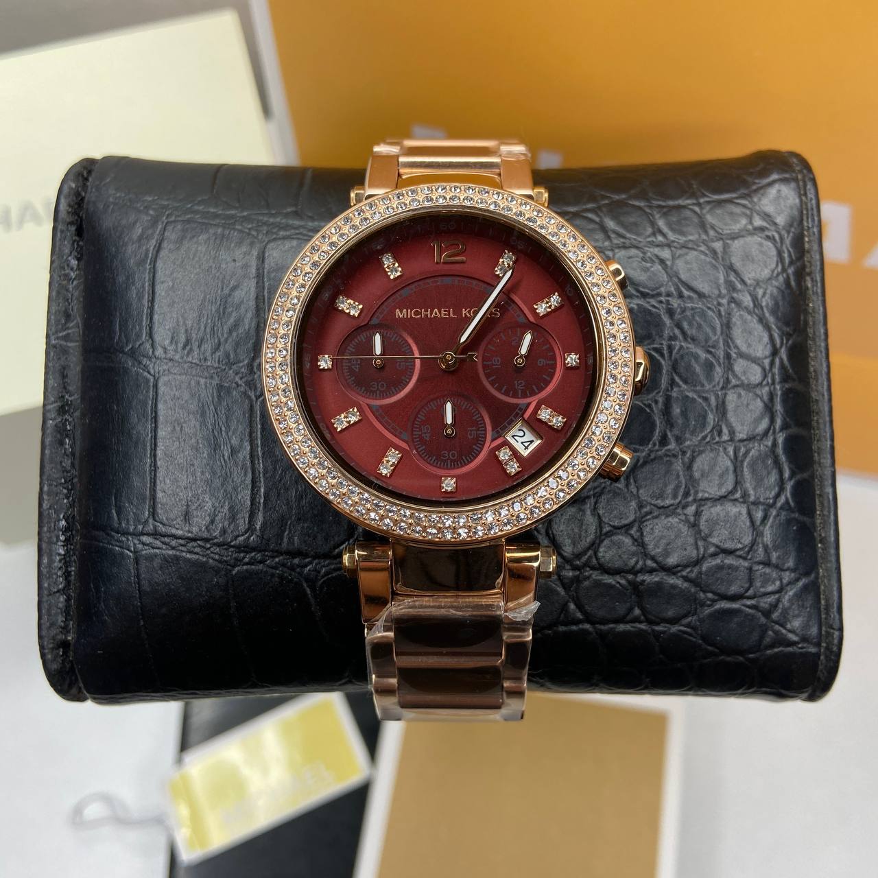 MICHAEL KORS Women's Parker Chronograph Crystal Bezel Red Dial Watch MK6106