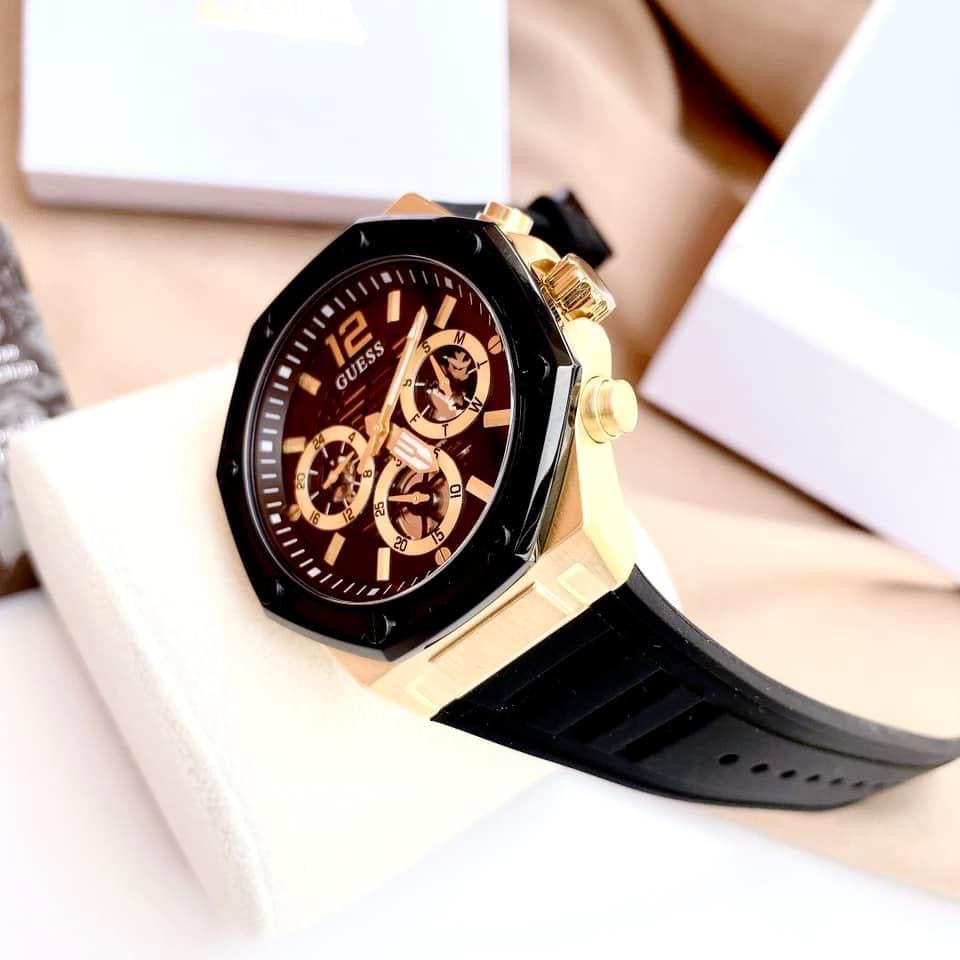Guess GW0263G1 GOLD TONE CASE BLACK SILICONE WATCH Unisex