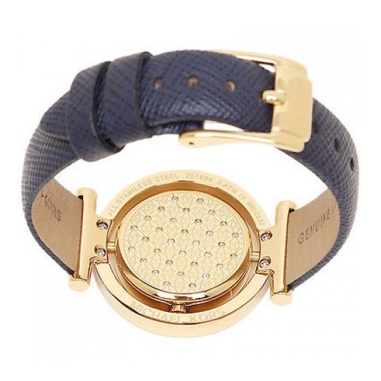 MICHAEL KORS Women's Averi Gold Dial Tone Blue Leather Watch MK2526