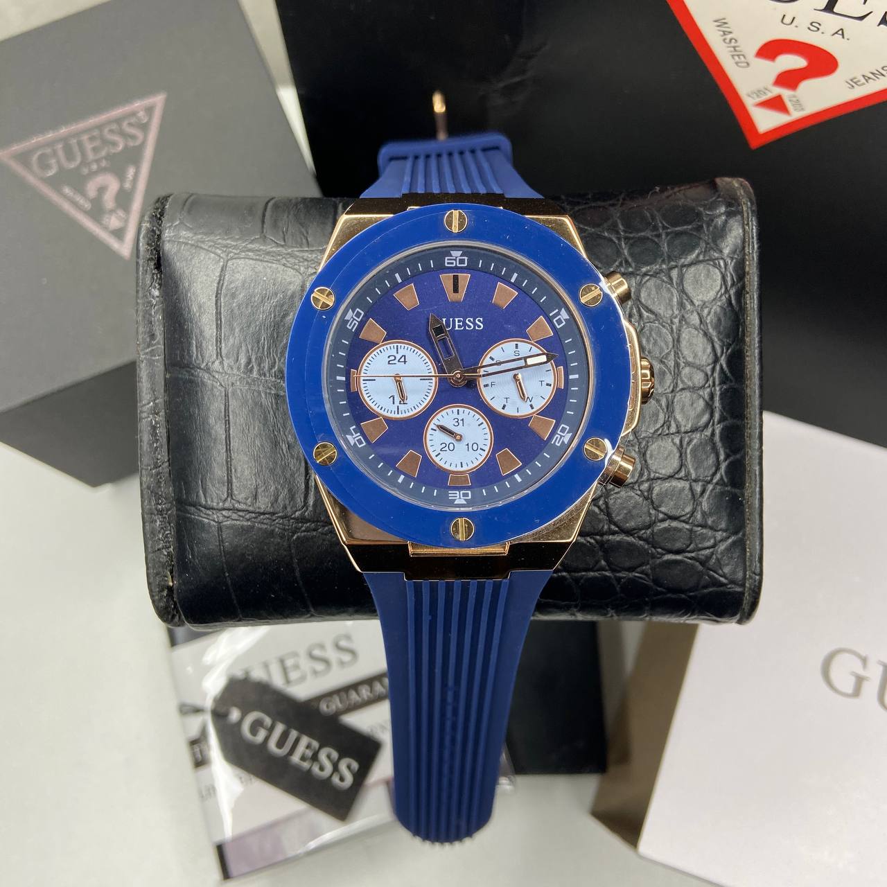 Guess Blue-Rosegold Silicone Watch GW0057G2